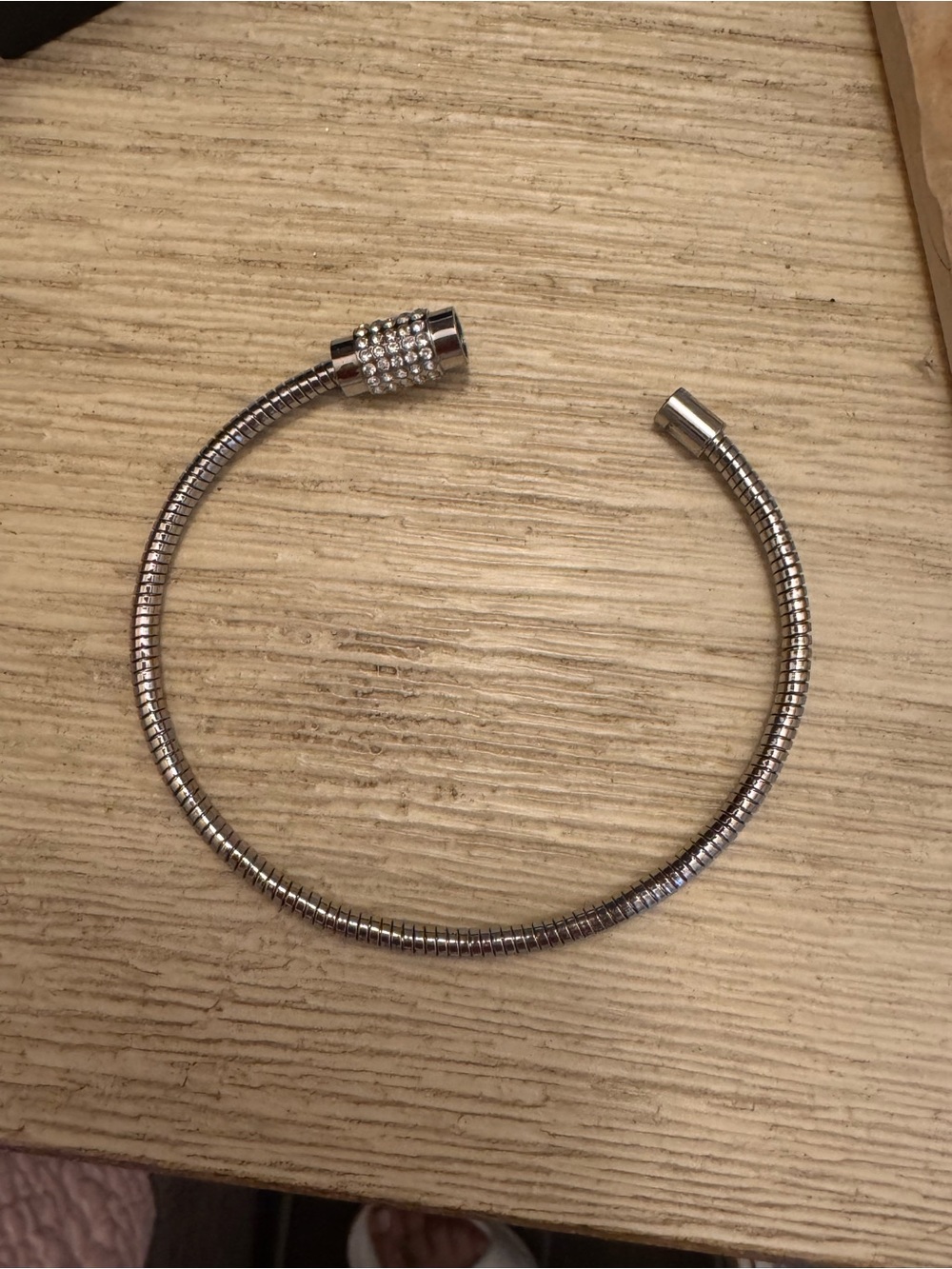 Silver Toned Open Bangle Bracelet with Pavé Detail